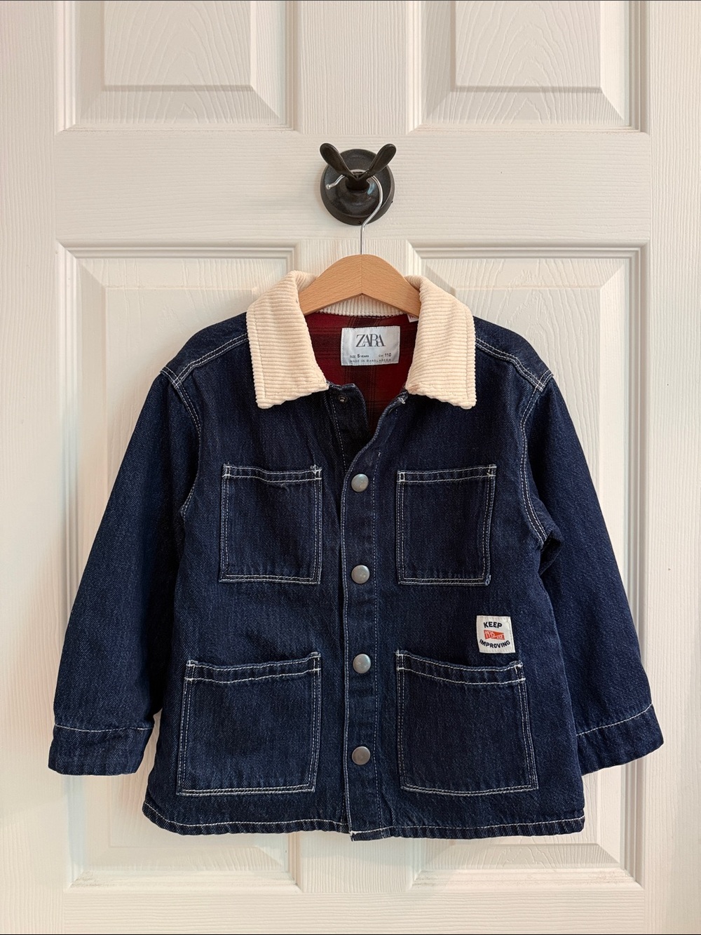 Zara Kids Navy Denim Jacket with Cream Corduroy Collar